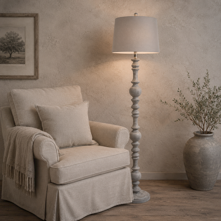 FLOOR LAMP WITH GREY SHADE 36x41x152cm